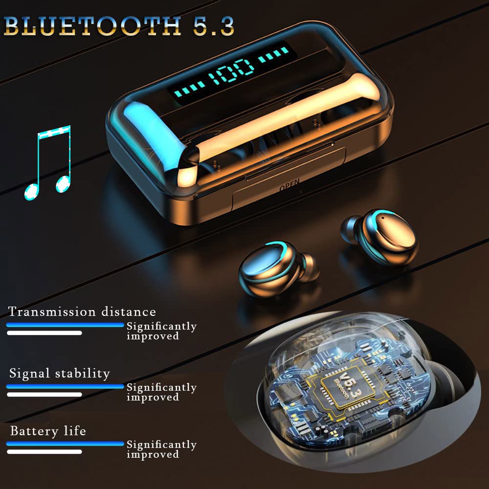Ear Buds 무선 이어버드, 블루투스 내장 마이크가 이어폰, 연결, 5.3 블랙 듀얼 케이스, 헤드폰, 충전 있는 USB - 상세 이미지 2