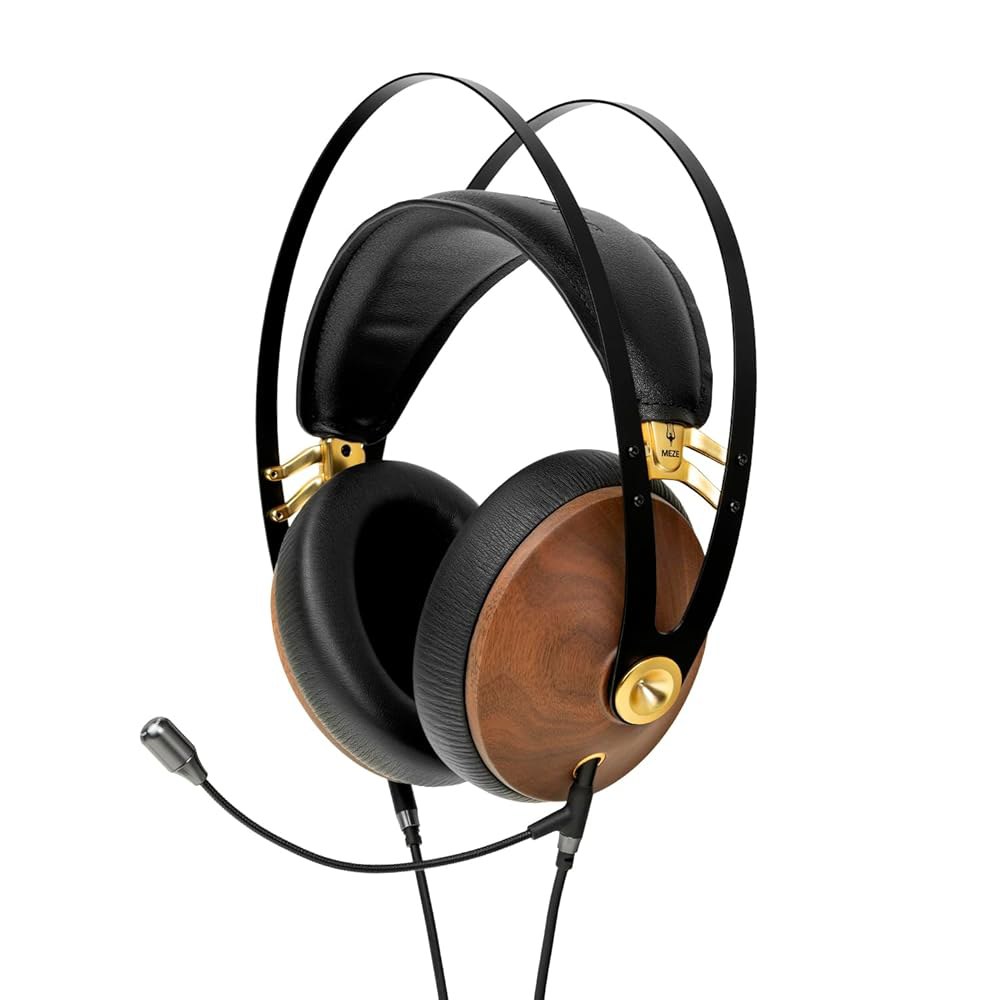 MEZE AUDIO 99 Classics Walnut 원격 Gold 있는 조절 클로즈드 헤드폰 오디오 마이크와 헤드셋 자체 가능한 & 유선 마이크 Boom 게임용 백 작업 붐 애호 - 상품 이미지