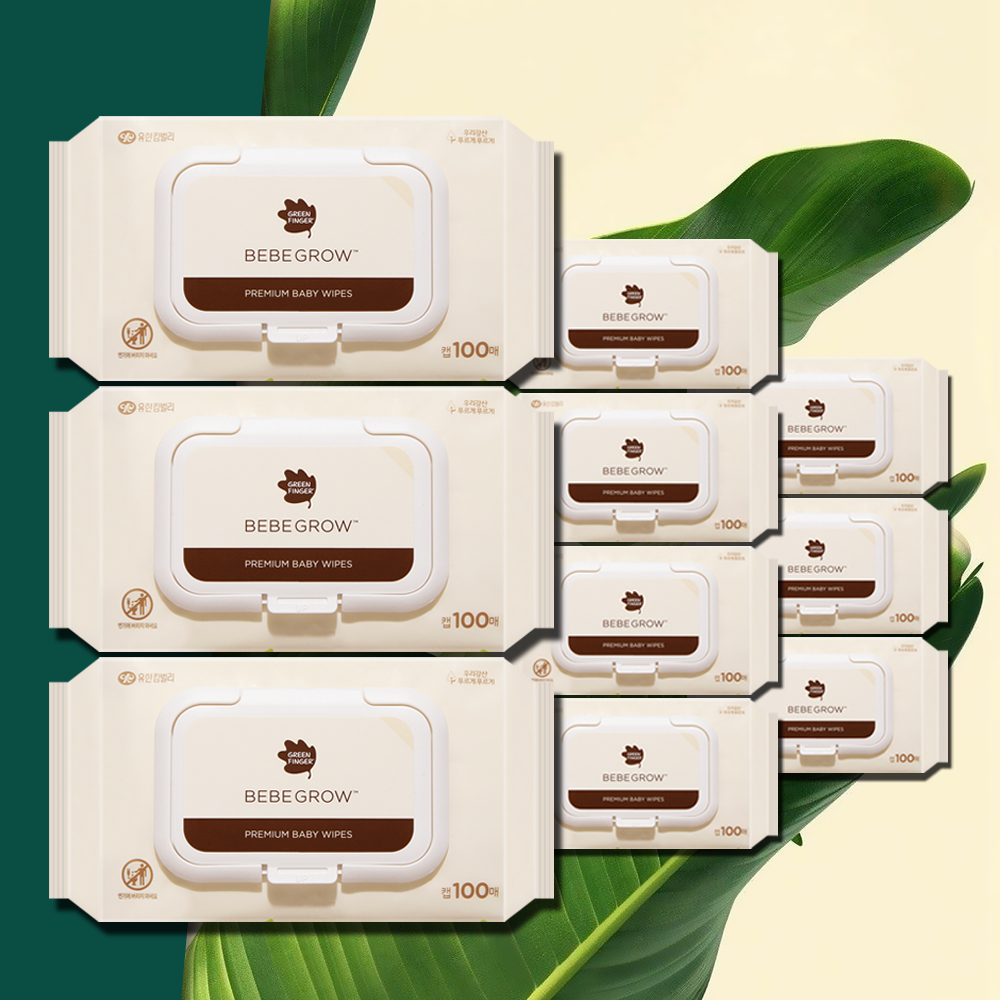 그린핑거 베베그로우 물티슈 캡형 100매 10팩 아기물티슈 유아 대용량 신생아 두꺼운