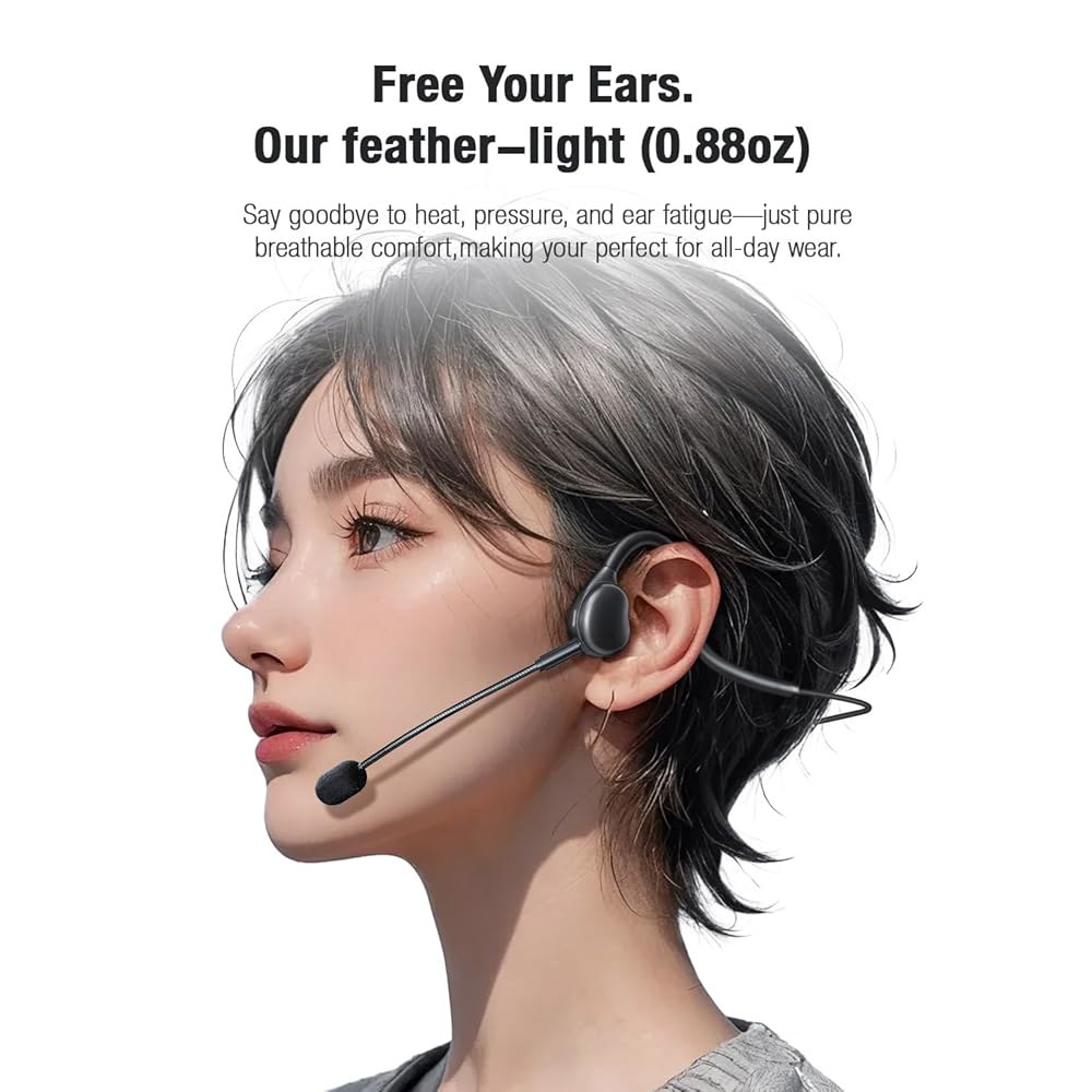 QOEKUEY 오픈 이어 헤드폰, 마이크 오디오 + 가능, 유선 블랙 분리 컨트롤 크리스탈 케이블, USB - 3.5mm - 상세 이미지 3