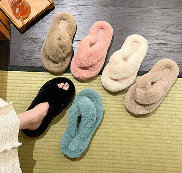 밍크 퍼 실내화 굽2cm 털 슬리퍼 사무실 병원 논슬립 거실화 네일샵 - 상품 이미지