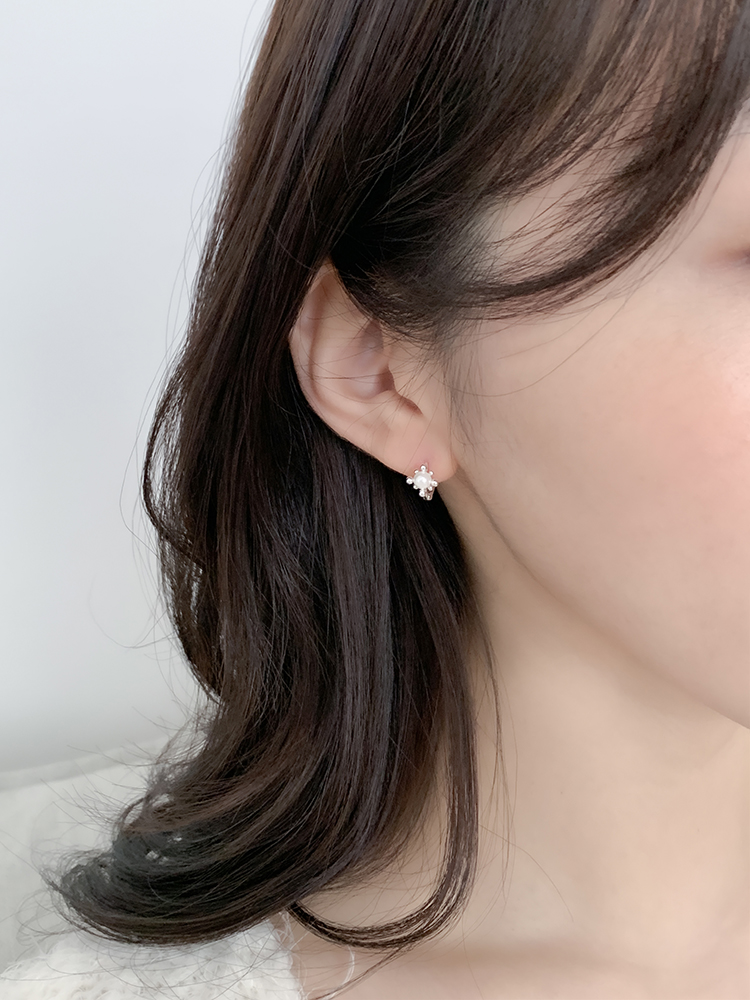[무배] 플라크 펄 원터치 이어링 - 925실버 눈꽃 진주귀걸이 작은 가벼운 순은귀걸이 - 상세 이미지 5