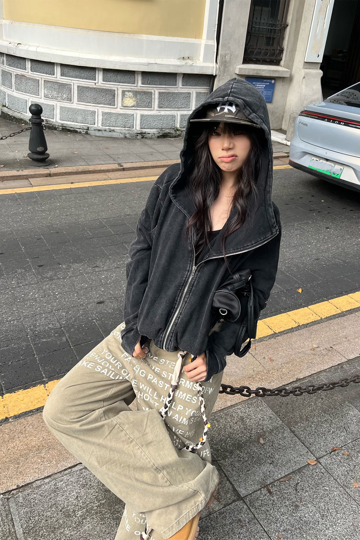 피그먼트 사선 지퍼 후드집업 박시핏 빈티지 - 상세 이미지 5