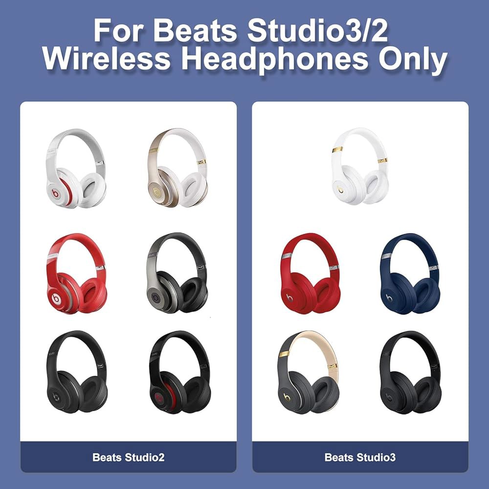 Beats Studio3, Studio 2 오버이어 헤드폰, 블루 패드 쿠션과 이어패드 교체용 이어 호환되는 Black - 상세 이미지 2