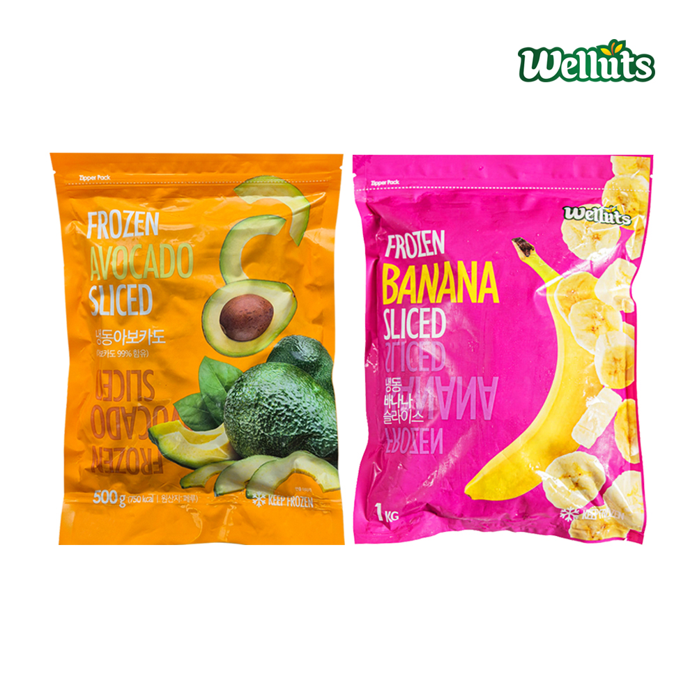 웰루츠 냉동 아보카도 500g + 바나나 1kg  냉동과일 스무디 주스 - 상품 이미지