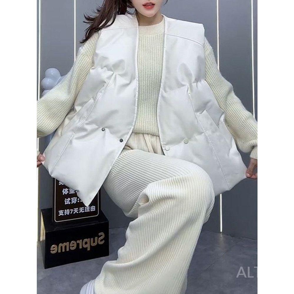 레자조끼 레더베스트 가죽 패딩조끼 여성 겨울 블랙 니트웨어 L - 상세 이미지 4