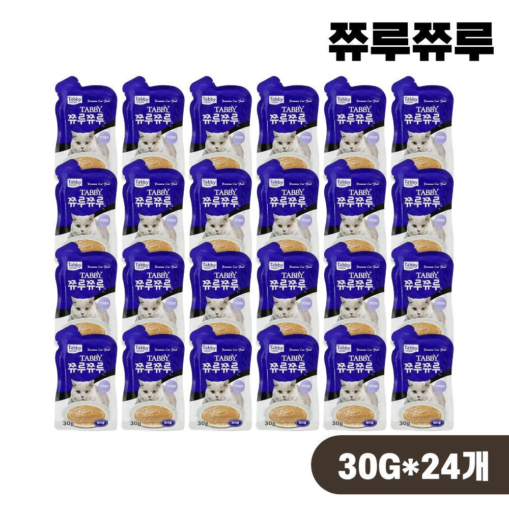 테비 쮸루쮸루 파우치 고양이 간식 습식 헤어볼, 30g, 24개 - 상품 이미지