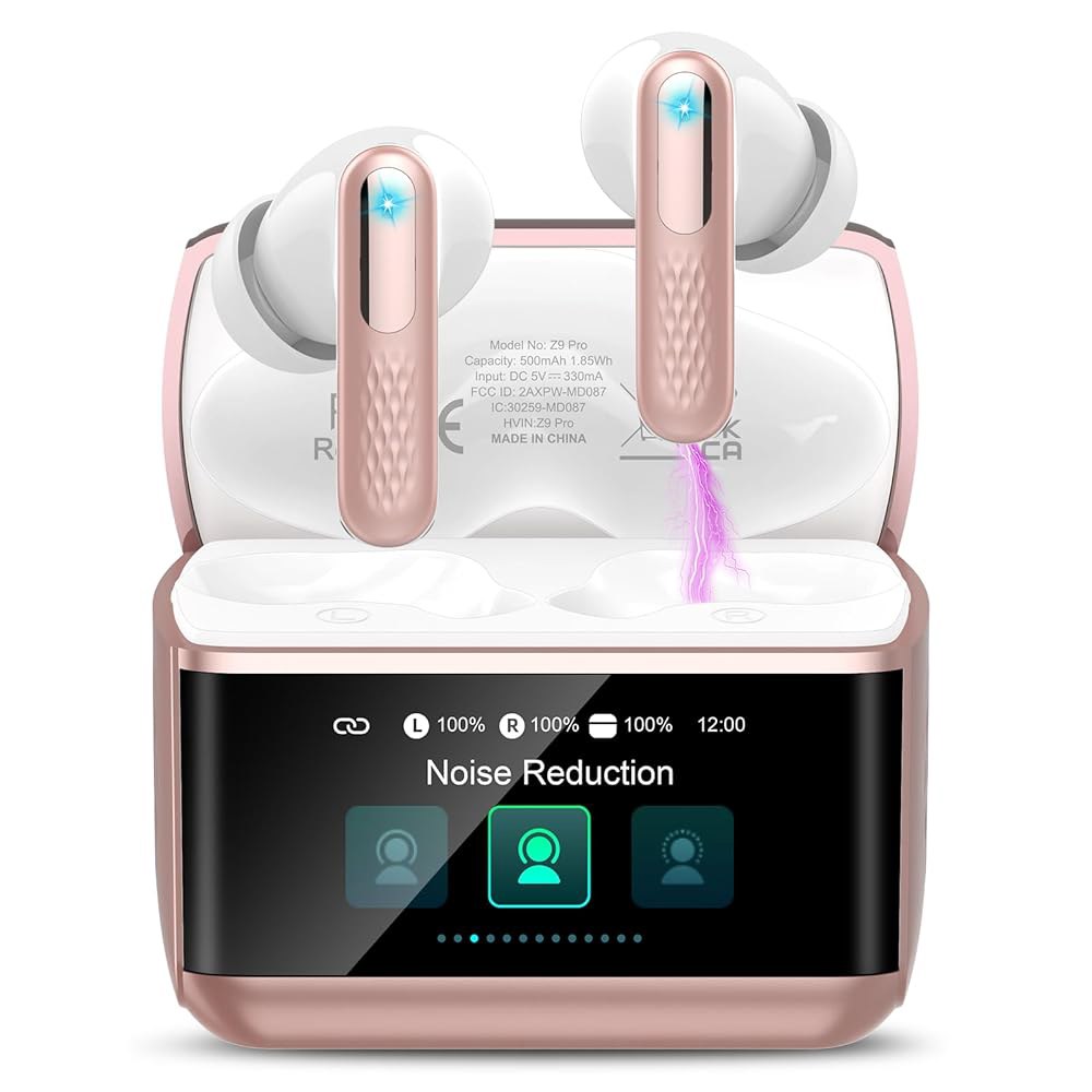 ZYHKON 무선 이어버드, 다기능 터치 48H IPX7 모드, 노이즈 헤드폰, 베이스 있는 EQ Rosa 5.4 ANC/ENC 투명 스크린이 스테레오 딥 5가지 캔슬링, 블루투스 - 상품 이미지
