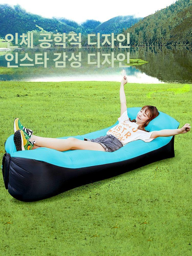 야외 캠핑용 접이식 에어매트 휴대용 에어 피크닉용 내장베개포함 블루 - 상세 이미지 4
