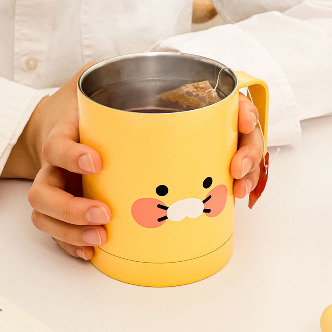 춘식이 스텐머그컵 뚜껑있는 텀블러 보온보냉 캠핑 손잡이 리유저블컵 340ml, 춘식얼굴 - 상세 이미지 3