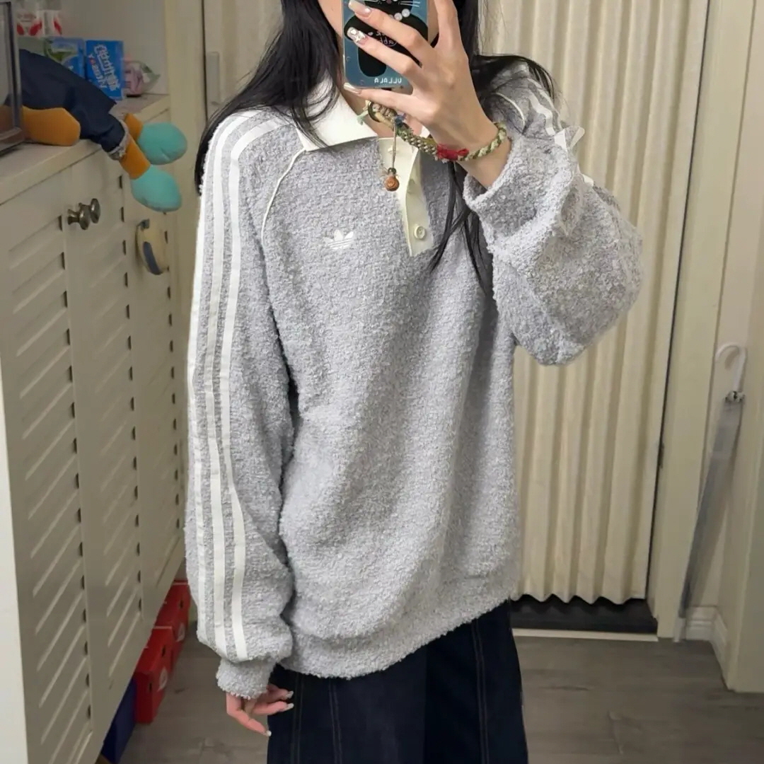 아디다스 오리지널 폴로 카라 부클레 카라 긴팔 티셔츠 그레이 KS7791 - 상세 이미지 2