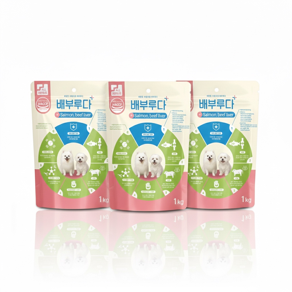 배부루다 수제 강아지 사료 프리미엄 가수분해 알러지 피부 눈 연어+소, 1kg, 3개