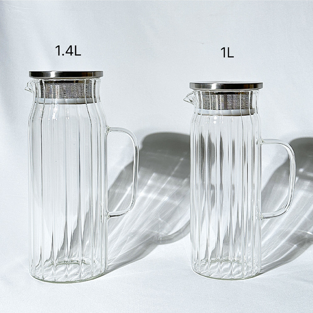 내열유리 저그 물병 냉장고 유리 물통 차망 티포트 손잡이 1.4L, 1개 - 상세 이미지 4