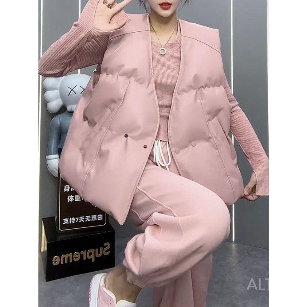 레자조끼 레더베스트 가죽 패딩조끼 여성 겨울 블랙 니트웨어 L - 상세 이미지 3