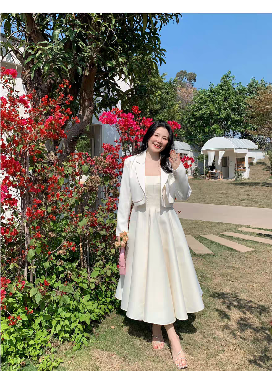 빅사이즈 브라이덜샤워 미디드레스 2부 파티 촬영 플레어 드레스 - 상세 이미지 3