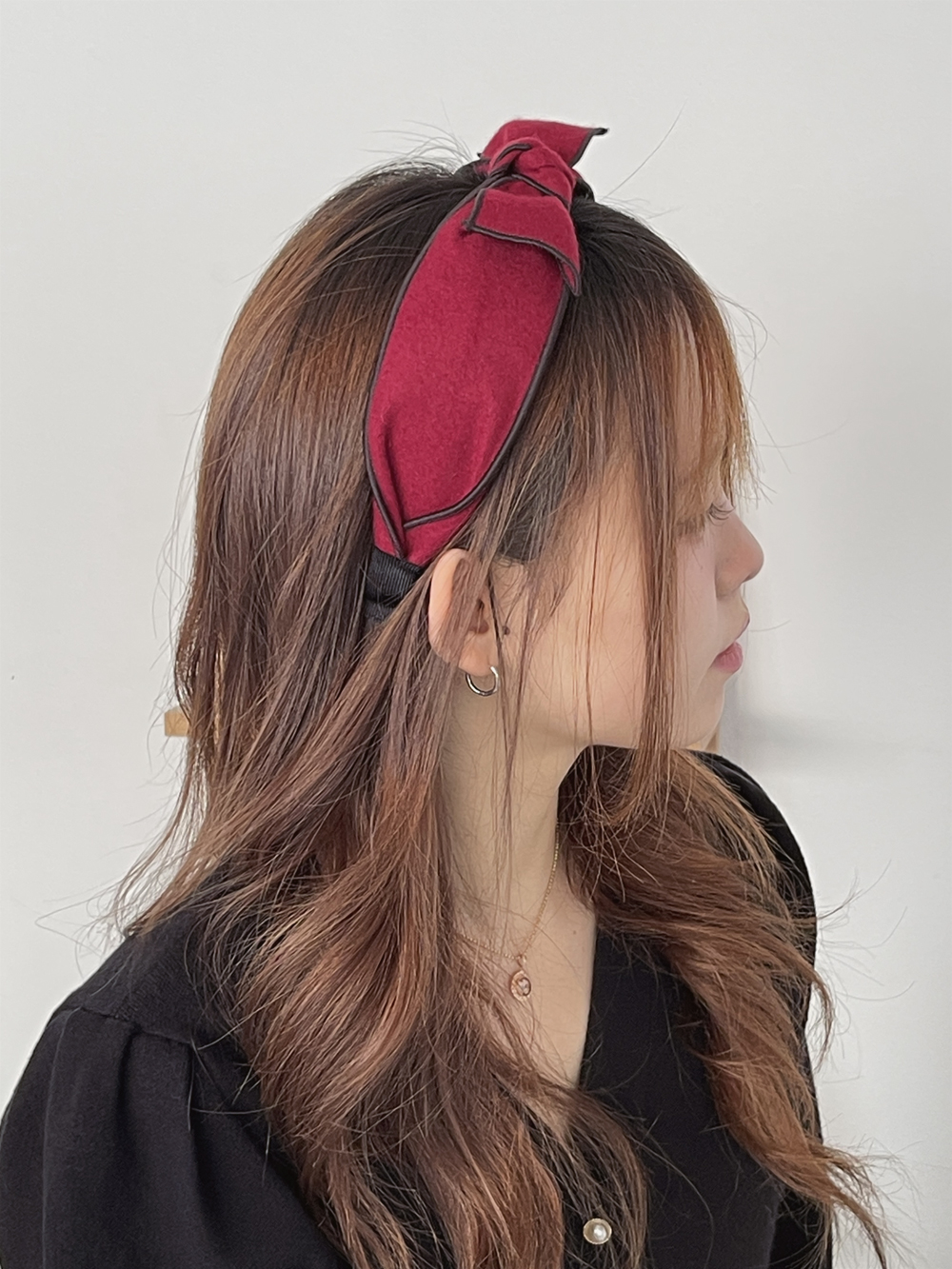 겨울모직스티치리본머리띠 넓은헤어밴드 겨울머리띠 이미지 8