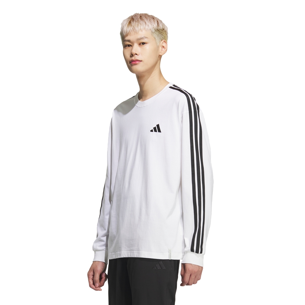 [아디다스 공식] ESSENTIALS PLUS LOOSE FIT 3 STRIPES SINGLE JERSEY 롱 슬리브 티셔츠 KF3731 - 상세 이미지 4
