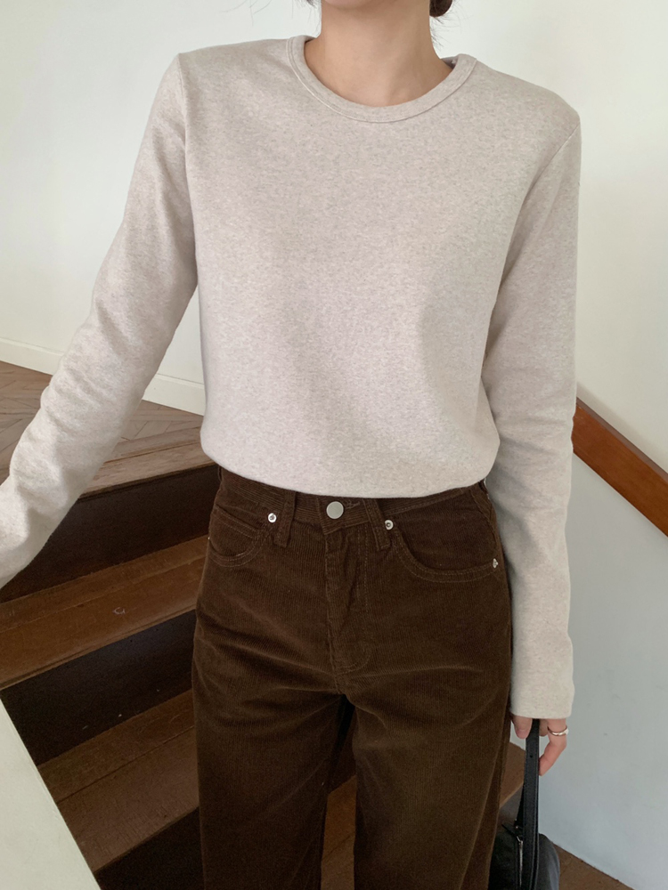 겨울 데일리 피치기모 스판 여성 티셔츠 긴팔티 기본 라운드 이너 레이어드티 기모 티셔츠 이미지 7