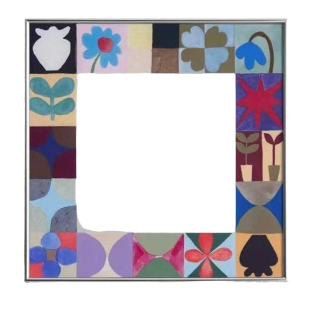 캔버스 미러 인테리어 거울 컬러풀 모델 A 60x60cm 밝은 은색 아크 금속프레임 - 상품 이미지