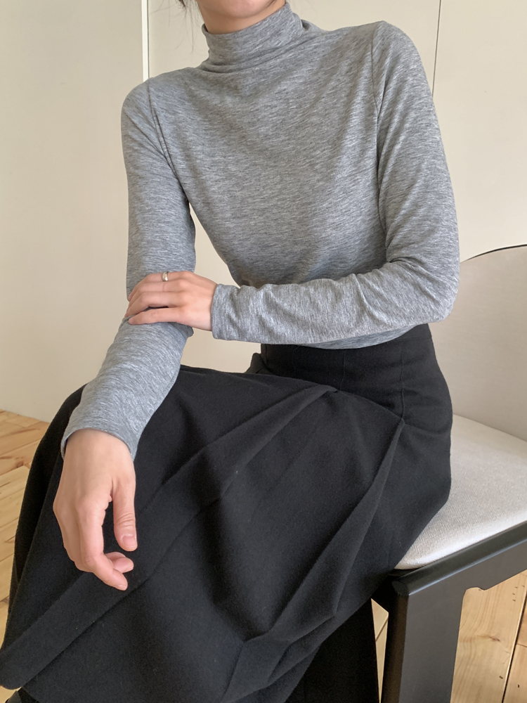 겨울 모크넥 여성 목 폴라티 이너 기모 티셔츠 여자 티셔츠 긴팔 터틀넥 반폴라 반목티 - 상세 이미지 3