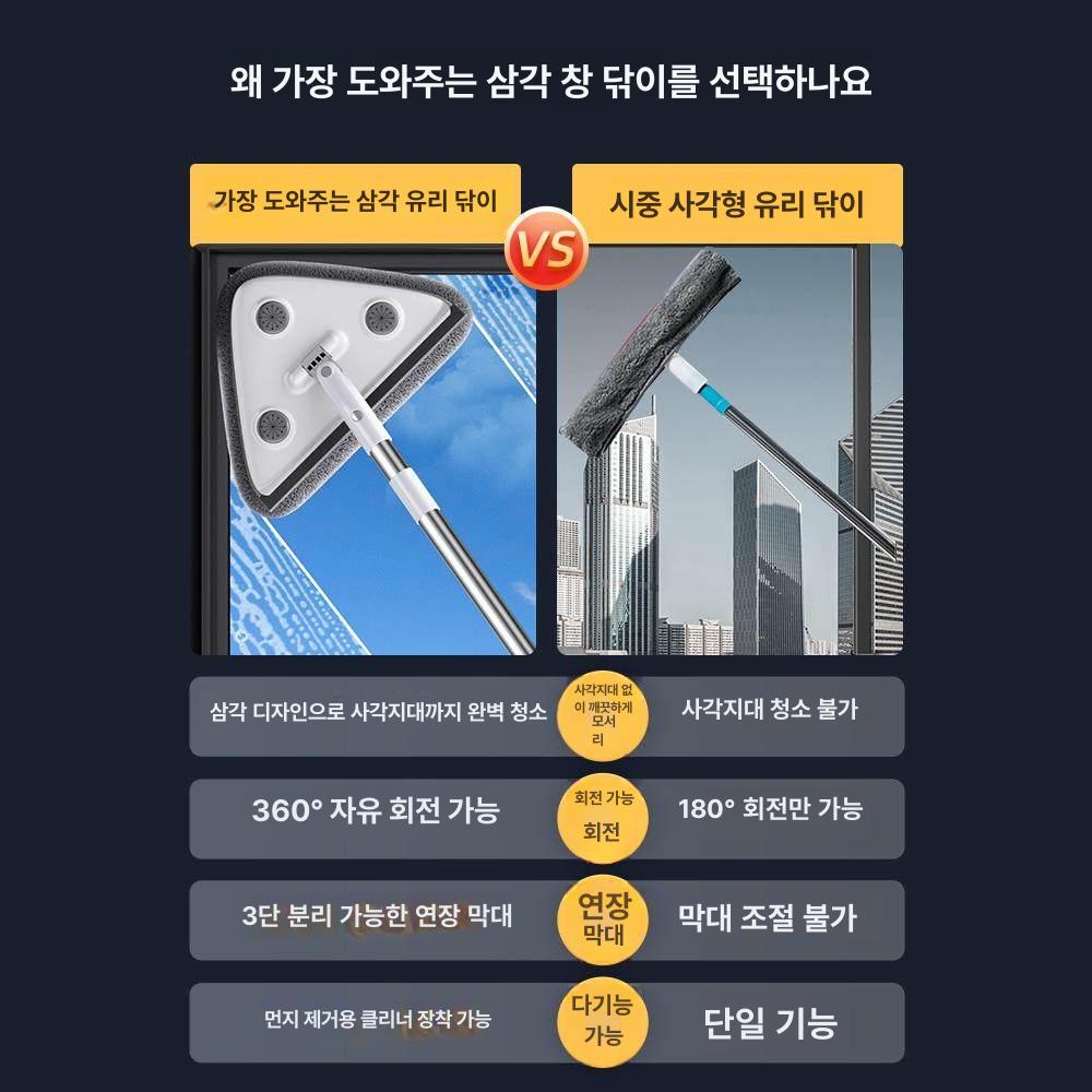 유리 와이퍼 스퀴지 삼각형 패드 틈새 청소 대걸레 창틀 3m 청소용천2개 + - 상세 이미지 3