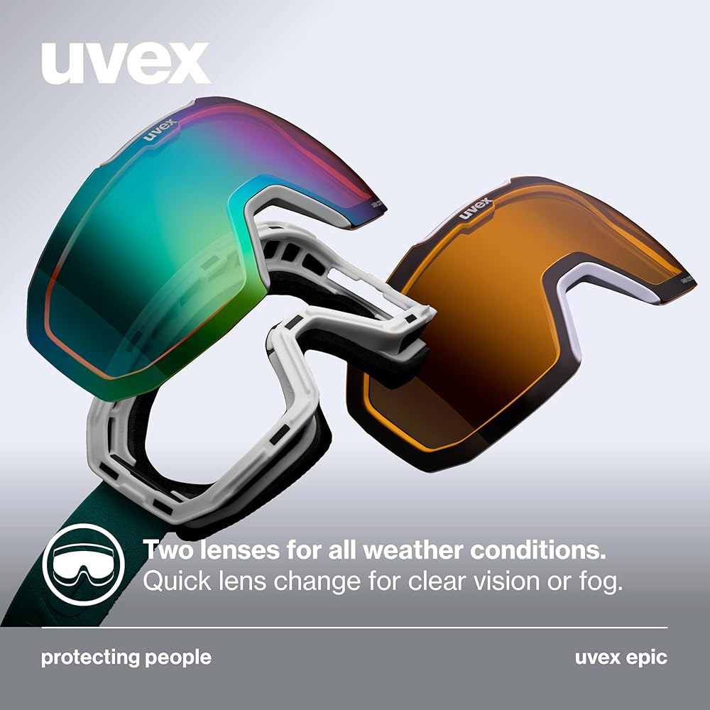 Uvex Epic ATTRACT 스키 고글, 프레임리스 100 UV400 보호, 김 서림 방지 교체 가능한 렌즈 스노우 남성 및 여성용, 블랙/블루 Black - 상세 이미지 3