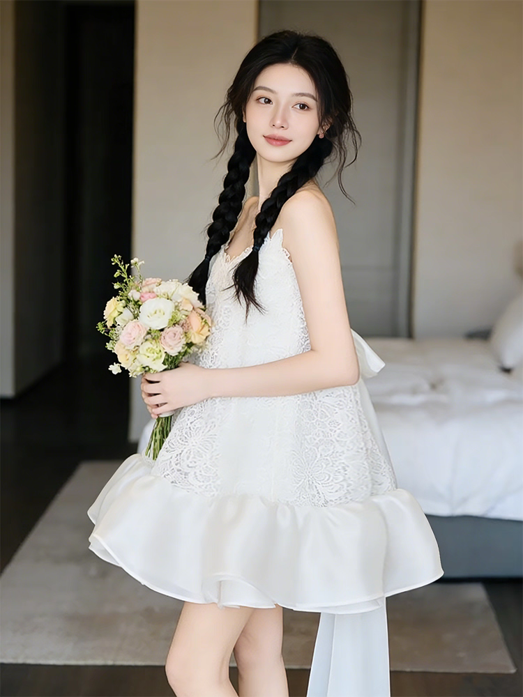 백리본 레이스 미니드레스 셀프웨딩 컨셉촬영 제주도 스튜디오 브라이덜룩 - 상세 이미지 5