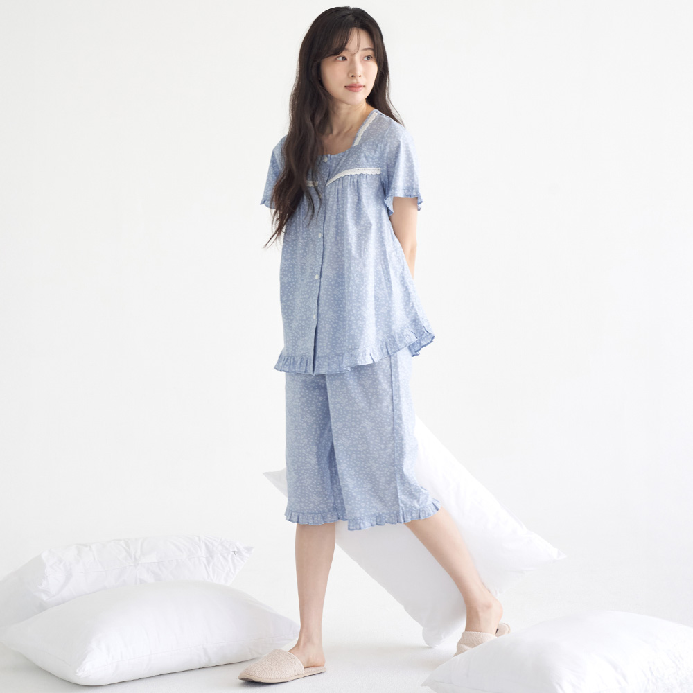 블루퓨어 반팔 여름 빅사이즈 순면 여성 잠옷 홈웨어 세트 이미지 4