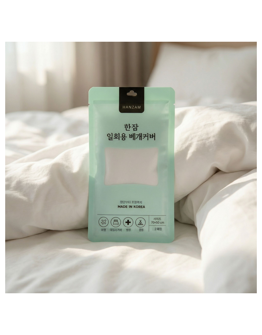 [100% 국산제작] 한잠 일회용 베개커버 2매 소포장 (70x50cm) - 상품 이미지