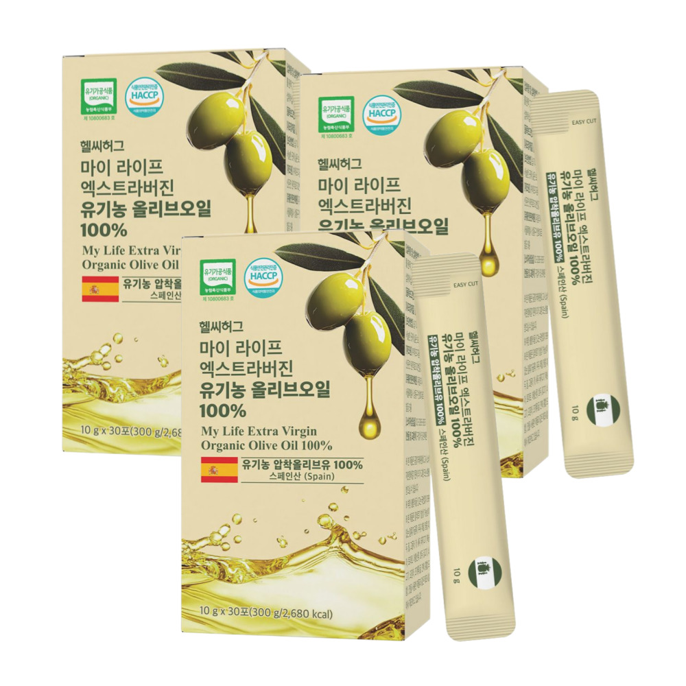 헬씨허그 마이 라이프 엑스트라버진 유기농 올리브오일 100% 10ml 30포, 3개 - 상품 이미지
