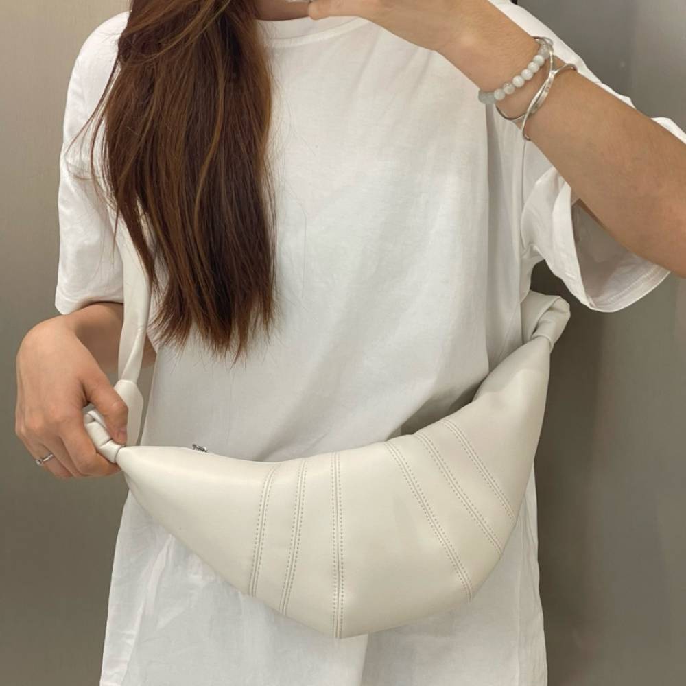 천연 소가죽 가방 크로와상백 여행용크로스 숄더 만두백 크루아상 가죽 반달 가방 - 상세 이미지 2