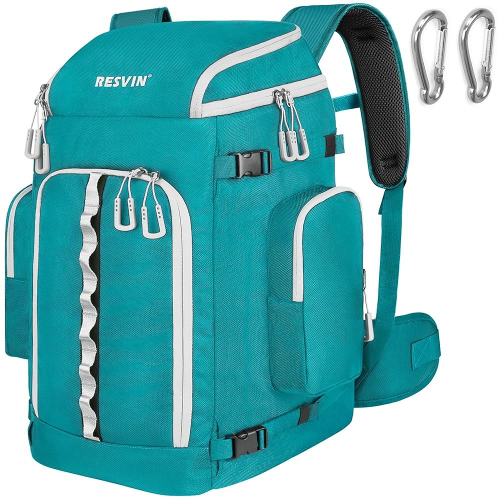 RESVIN 스키 부츠 백, 65L 내구성 있는 여행용 백팩, 1682D 나일론 방수 스노보드 헬멧, 고글, 장갑, 아우터 및 액세서리용 스노우보드 여행 수하물 Green - 상품 이미지