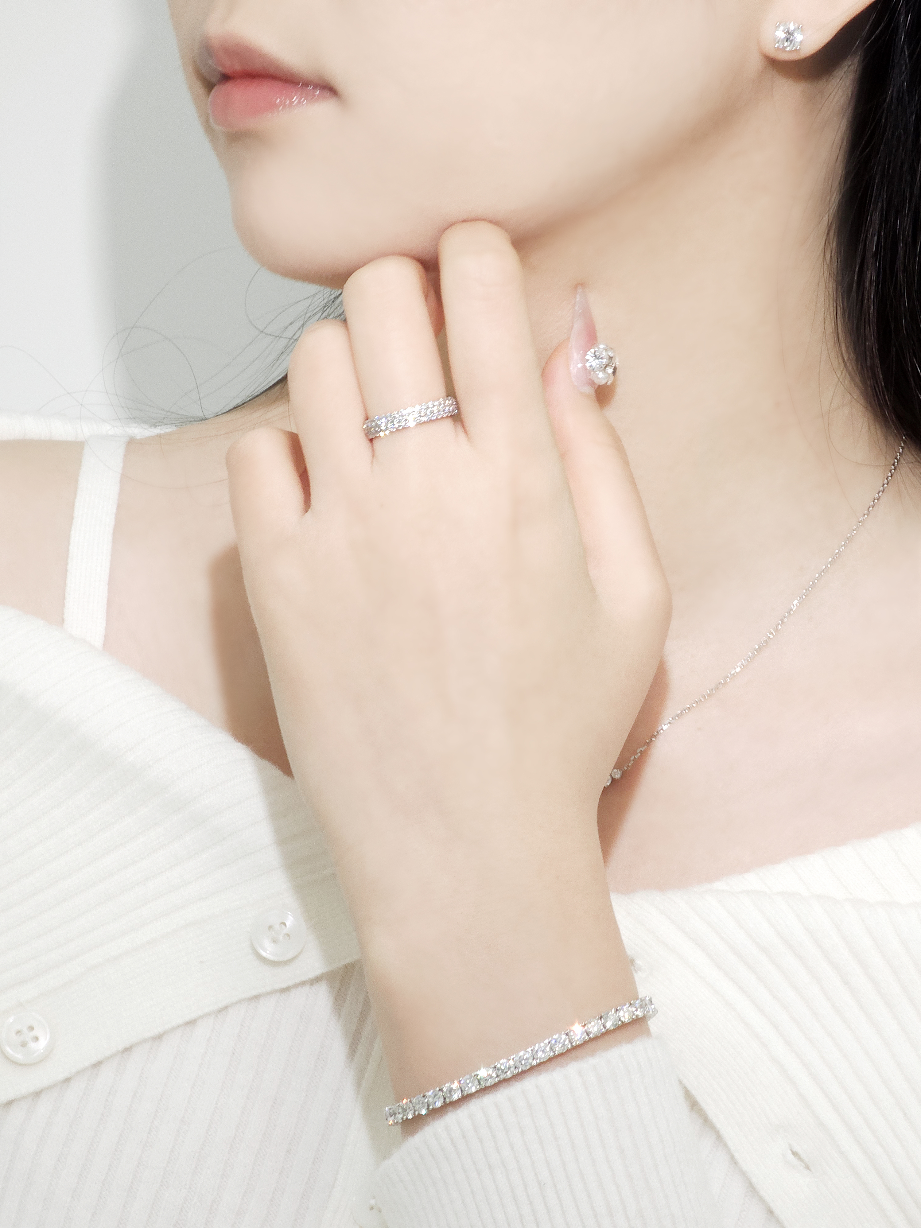 랩다이아 반지 풀 파베세팅 3줄 미니 1.5mm 랩다이아몬드 14k 18k 이미지 7