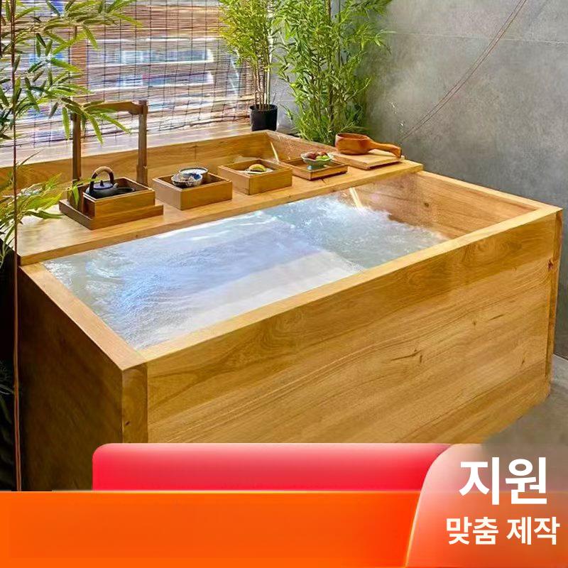 편백나무욕조 히노끼욕조 가정용 참나무 반식욕기 노천탕 800 x 700 x 600 - 상세 이미지 3