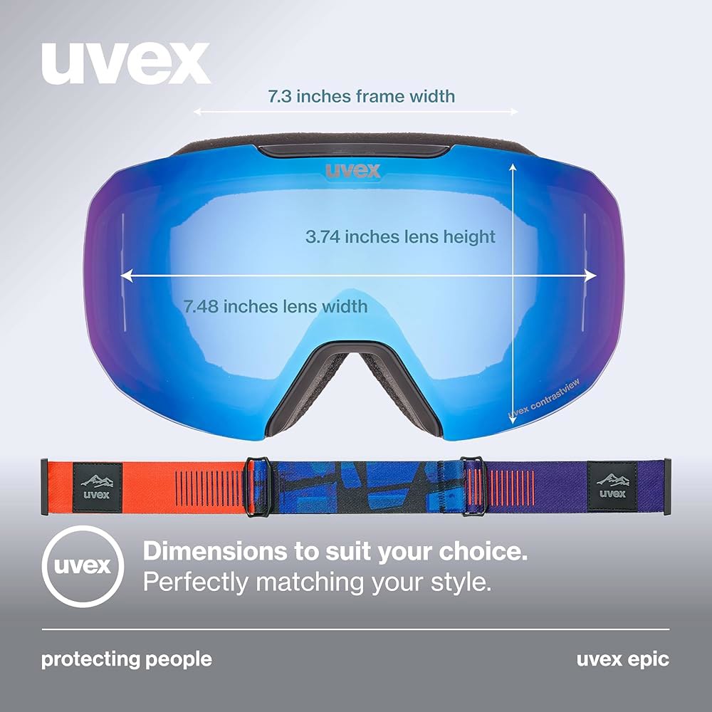 Uvex Epic ATTRACT 스키 고글, 프레임리스 100 UV400 보호, 김 서림 방지 교체 가능한 렌즈 스노우 남성 및 여성용, 블랙/블루 Black - 상세 이미지 2