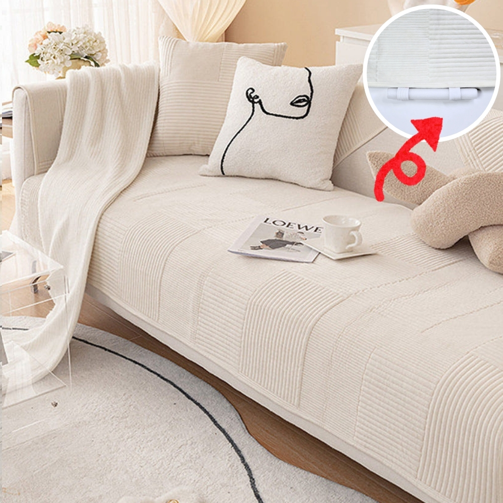 겨울 극세사 쇼파패드 넓은 6인용 논슬립 돌 흙 소파매트 토퍼 깔개 라인화이트 90x280