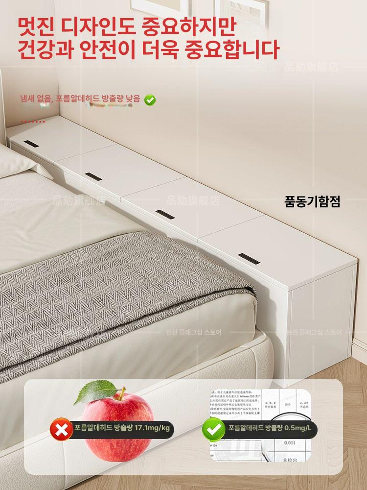 침대 틈새 조립식 슬림 슬라이딩 서랍 수납 사이 원룸 엘레강트화이트 200 x 25x40cm - 상세 이미지 5