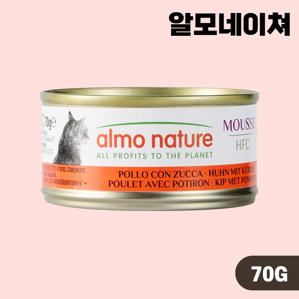 알모네이쳐 무스 주식캔 고양이 습식 닭고기 호박, 70g, 1개 - 상품 이미지