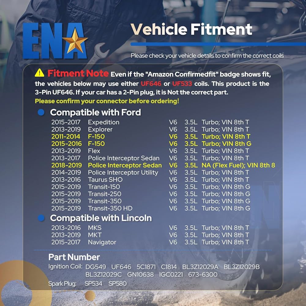 6개의 점화 코일 팩 이리듐 스파크 플러그 3.5 에코부스트 V6 세트 포드 F150 F-150 플렉스 토러스 익스플로러 링컨 MKS MKT 2011 2013 2014 2015 - 상세 이미지 3