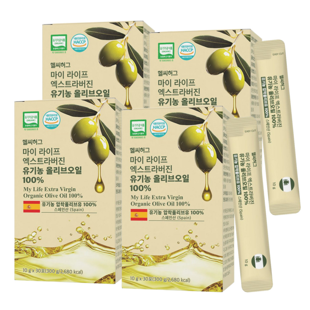 헬씨허그 마이 라이프 엑스트라버진 유기농 올리브오일 100% 10ml 30포, 4개 - 상품 이미지