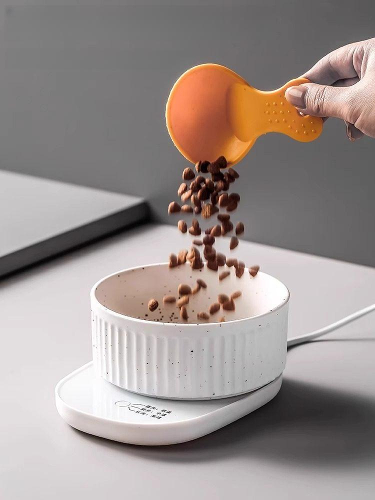 겨울 고양이 온열물그릇 세라믹 발열 전기 얼지않는물그릇 400ml 화이트 - 상품 이미지