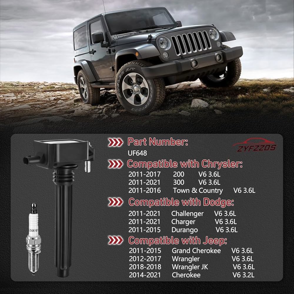 UF648 C1791 점화 코일 팩 & 스파크 플러그 FIT 크라이슬러 200 300 타운 컨트리, 닷지 챌린저 충전기 듀랑고, 지프 그랜드 체로키 랭글러 3.6L V6, 9739 - 상세 이미지 2