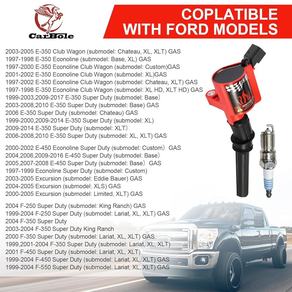 CarBole 점화 코일 팩 DG508 및 이리듐 스파크 플러그 SP479, 포드 E350 E450 Econoline 슈퍼 듀티 F350 F450, FD503 DG457 F523 - 상세 이미지 3