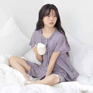 퍼플핑크도트 반팔 여름 빅사이즈 순면 여성 잠옷 홈웨어 세트 착용 후기 | 사이즈/핏 총정리 - 상품 이미지 2