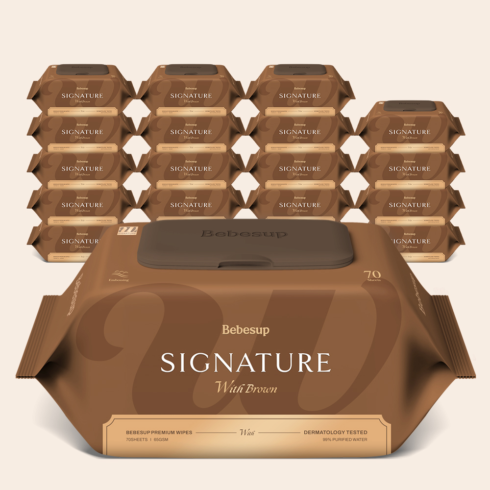 베베숲 시그니처 위드 브라운 캡형 안전한 아기물티슈 70매, 20개