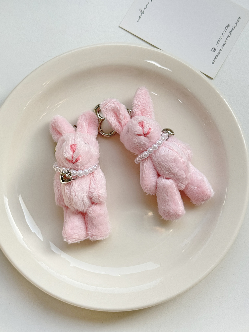 귀여운 진주목걸이 파스텔토끼 키링 인형키링 가방고리 자동차키키링 - 상세 이미지 2