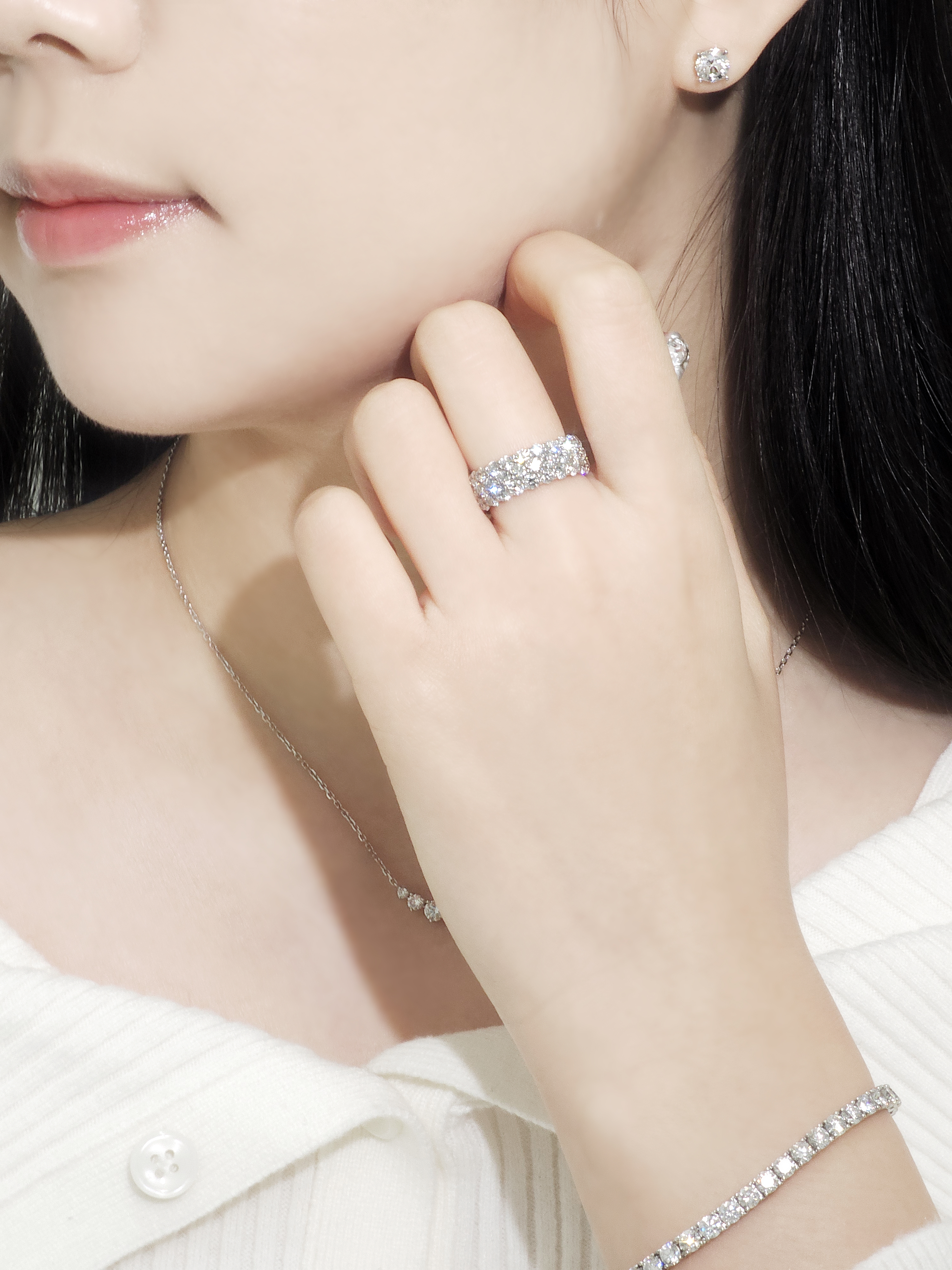 랩다이아 백금 반지 풀 파베세팅 3줄 라지 2.8mm 랩다이아몬드 플래티넘 PT950 - 상세 이미지 5