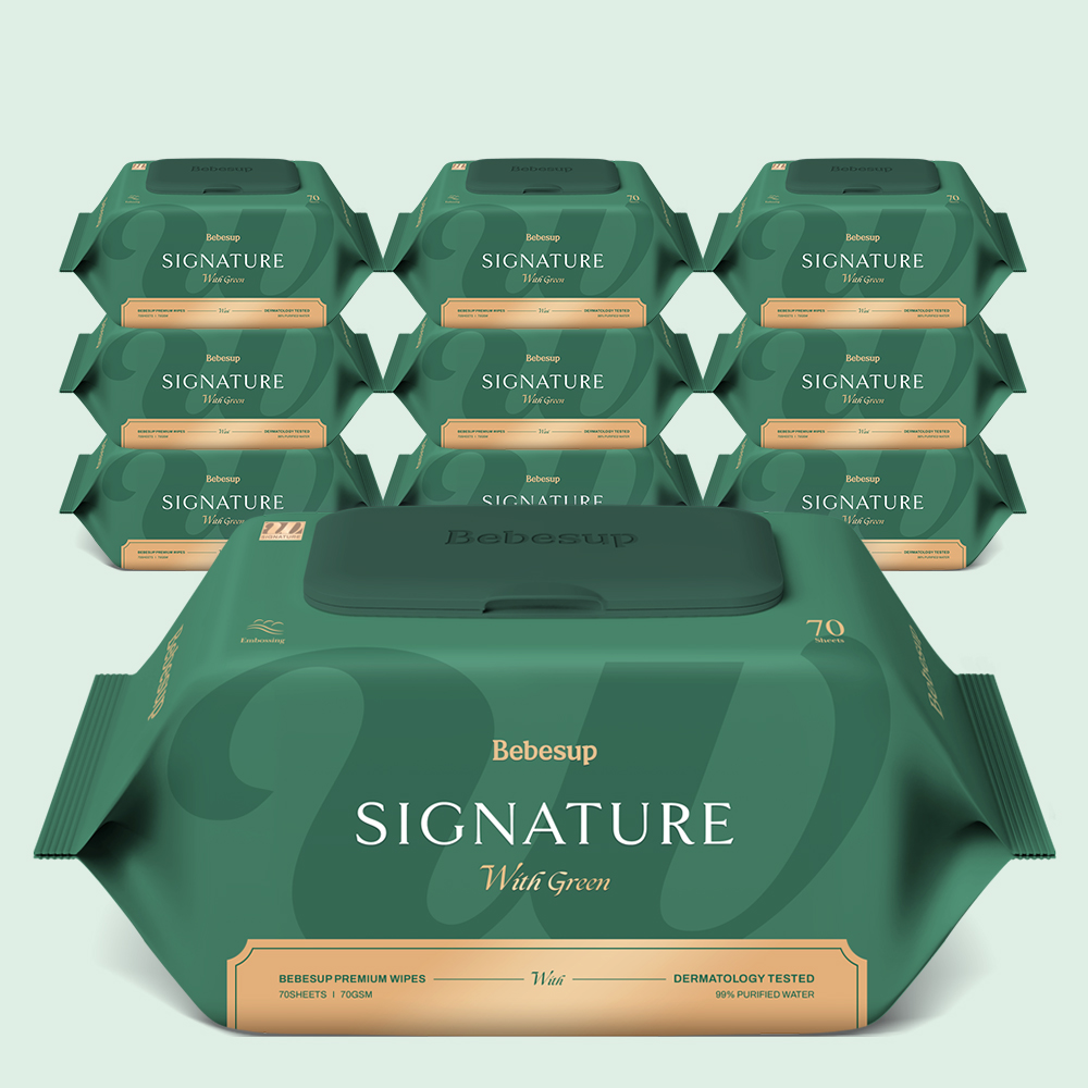 베베숲 시그니처 위드그린 캡형 안전한 아기물티슈 70매, 10개