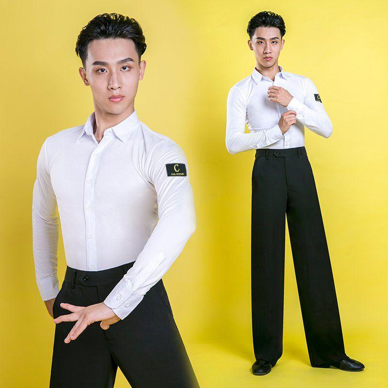 남성 상의 라틴댄스 연습복 남자댄스복 성인댄스 셔츠 블랙 스트라이프 니트 M - 상세 이미지 3