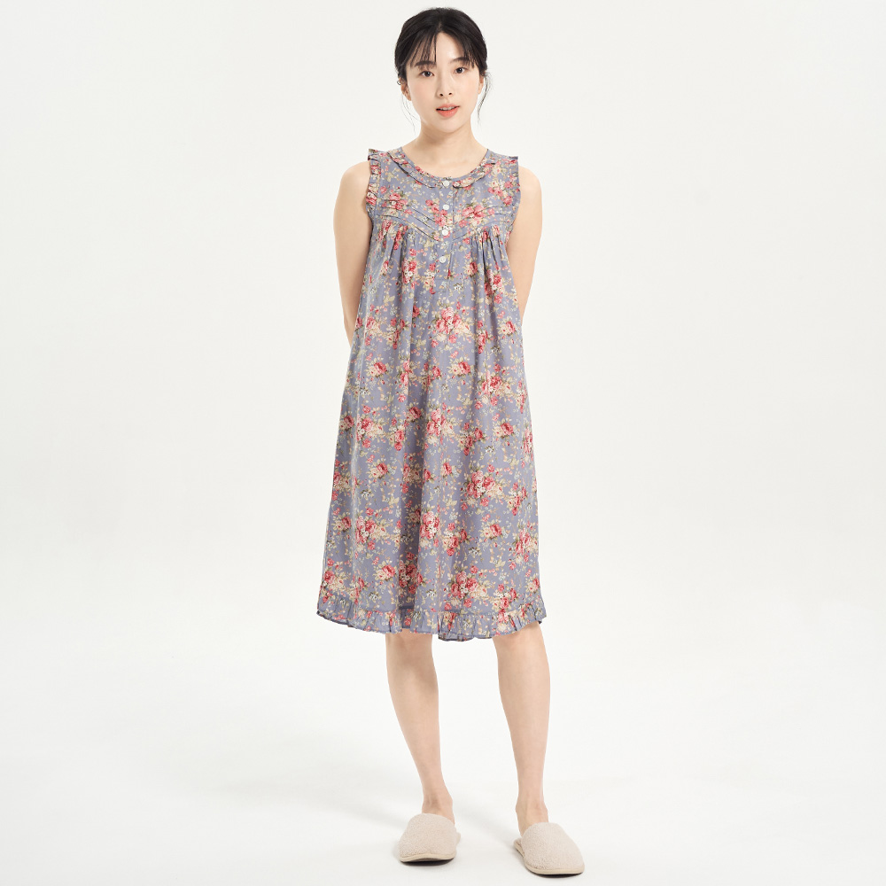 연보라장미 순면 여성 나시 빅사이즈 원피스 잠옷 이미지 7